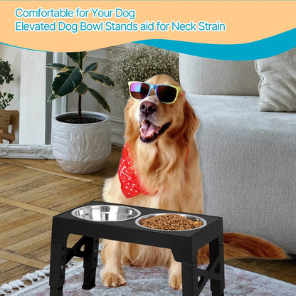 ZALALOVA Elevated Dog Bowls Stand with 2 Stainless Steel Dishes, Raised Dog Bowl Adjusts to 5 Heights (3.15", 8.9", 10",11.2", 12.4") for Medium and Large Dogs（Black） MAWAY