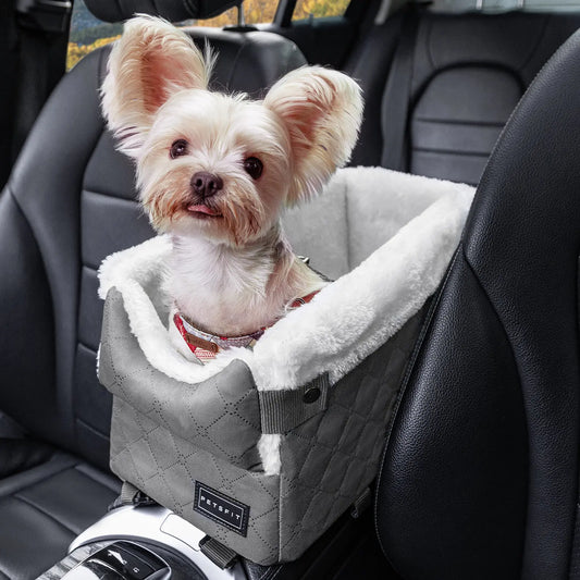 [5-Year Warranty] PETSFIT Center Console Dog Car Seat with Safe Protection Hooks, Pet Car Seat with Upgraded Safety Tethers, Washable Cushion, Console Dog Car Seats for Small Dogs up to 8 Lbs (Grey)