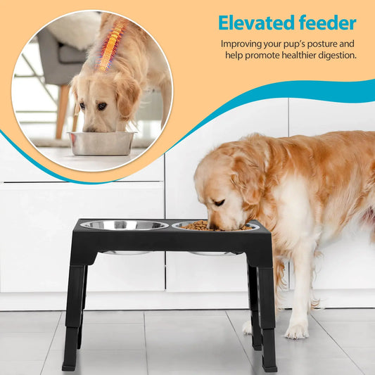 ZALALOVA Elevated Dog Bowls Stand with 2 Stainless Steel Dishes, Raised Dog Bowl Adjusts to 5 Heights (3.15", 8.9", 10",11.2", 12.4") for Medium and Large Dogs（Black） MAWAY