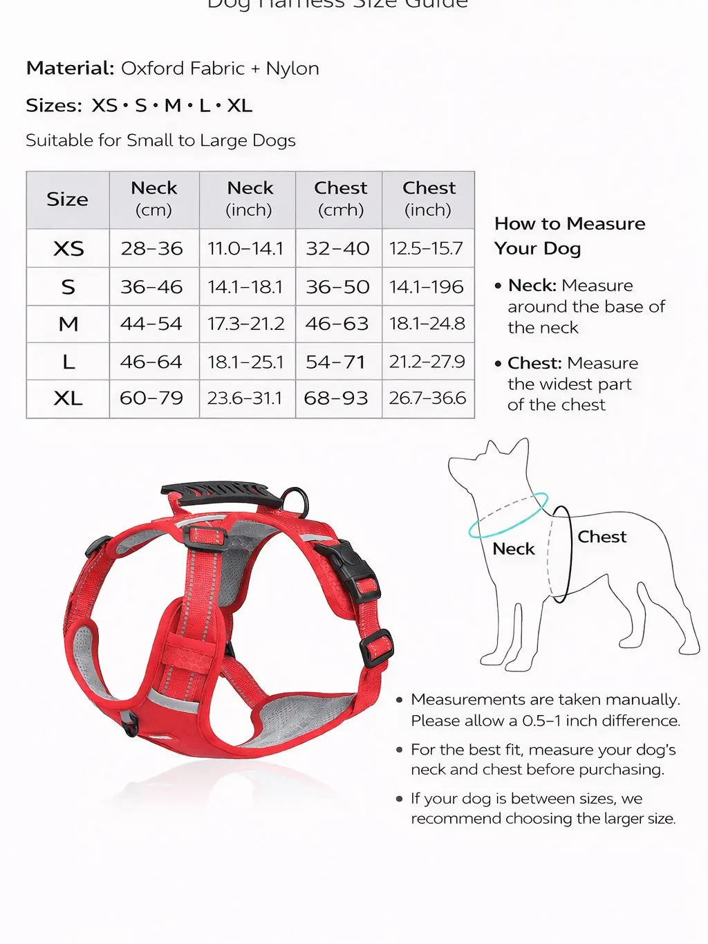 Medium Dog No-Pull Vest Harness, Comfortable and Durable Oxford Fabric with Control Handle and Reflective Strips for Outdoor Walking and Training