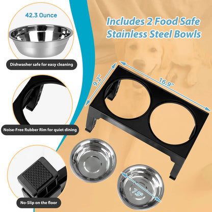 ZALALOVA Elevated Dog Bowls Stand with 2 Stainless Steel Dishes, Raised Dog Bowl Adjusts to 5 Heights (3.15", 8.9", 10",11.2", 12.4") for Medium and Large Dogs（Black） MAWAY